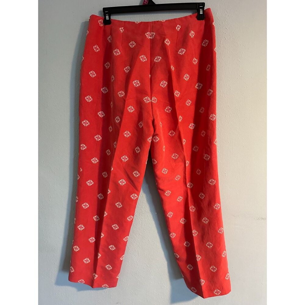 Sigrid Olsen Silk Ramie Pants 16 Coral Pink Embroidered Straight Leg Lined - Picture 2 of 7